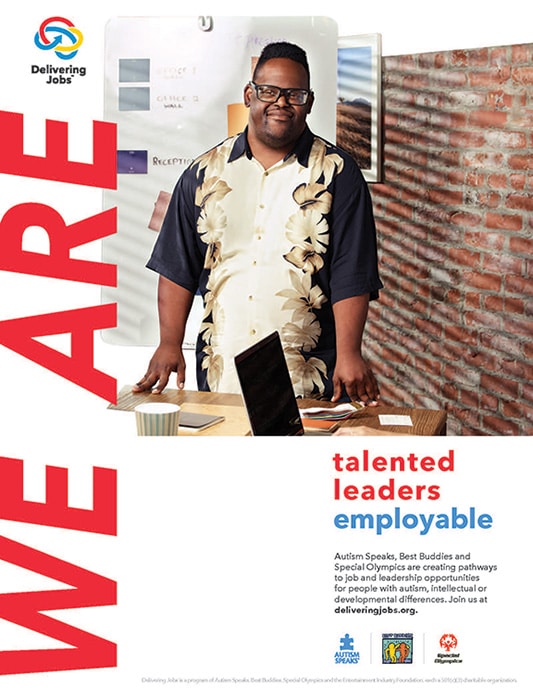 JT-Print-PSA Delivering Jobs PSA: "We are talented, leaders, employable." JT in image.
